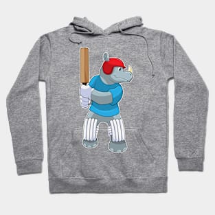 Rhino at Cricket with Cricket bat Hoodie